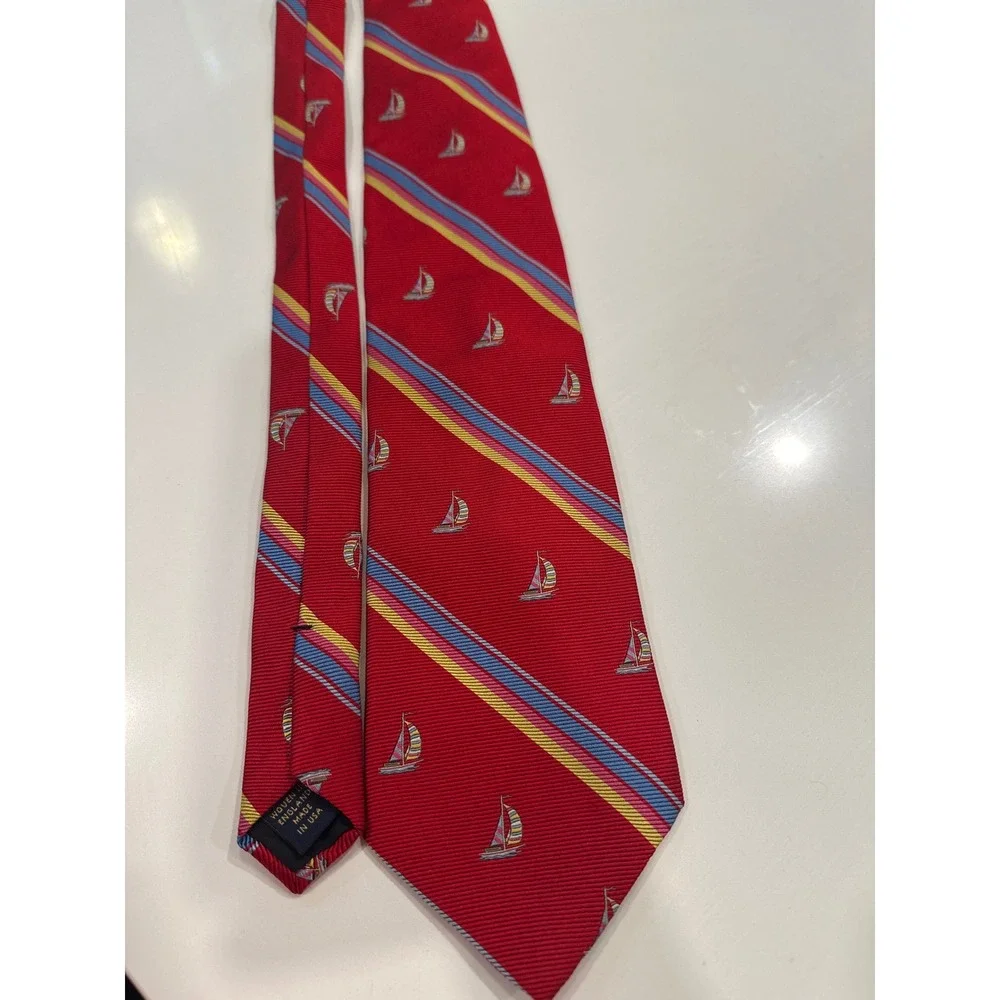 Brooks Brothers Makers Red Sailboat Repp‎ Stripe Silk Tie Woven in England USA